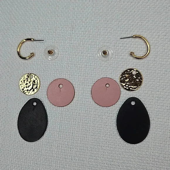 Stella & Dot Color Block Versatile Gold Leather Hoop Interchangeable Earrings - Picture 3 of 10